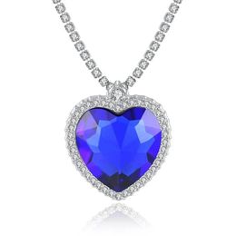 Trendy Luxury Big Size Heart Peach Shape Hanging Pendant Necklace Setting Crystal Box Chain Purple Color For Women Necklaces2771