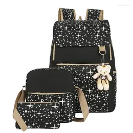 School Bags Preppy Style Bear Laptop Backpack Star Printed Girls Schoolbag Students Bag 3 Sets Set For Teenager