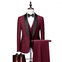 Men's Suits JELTOIN Custom Made Men Slim Fit 3 Pieces Groomsmen Burgundy Shawl Lapel Business Tuxedos For Formal Wedding Blazer