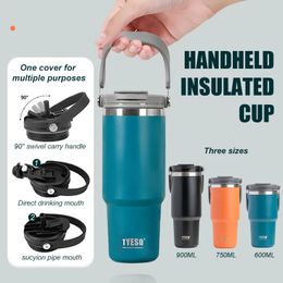 Thermoses 600750900ml Coffee Cup Thermos Bottle Doublelayer LeakProof Insulation Cold And Travel Mug Vacuum Flask Car Water 230819