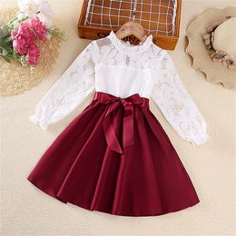 Girl Dresses Girls Long Sleeve Dress Kid Lace Mock Neck High Waist Formal For 3-7 Years Carnival Party Costumes Children Autumn