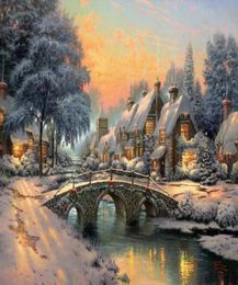 Cobblestone Christmas Thomas Kinkadet Fantasy Classic Decor Oil Paintings Art Print On Canvas No Frame ate gifts5940918