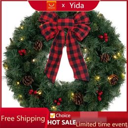 Christmas Decorations Christmas Wreath for Front Door DEWBIN 24IN 2FT Christmas Door Wreaths Red Berries Pine Cones Christmas Home Decor 231019