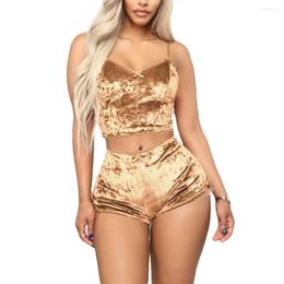 Women's Sleepwear Sexy Women Set 2 Piece V Neck Spaghetti Strap Solid Colour Backless Valentines Day Summer Lady Pyjama Suit