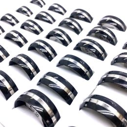 Whole 36pcs Black Men's Women's Stainless Steel Band Ring Fashion Jewelry Party Favor Gifts Finger Rings Mix Styles260s