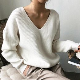 Women's Sweaters Korean Fashion Knitted Sweater For Women Autumn/winter Loose Lazy Style V-neck Long Sleeve Pullover