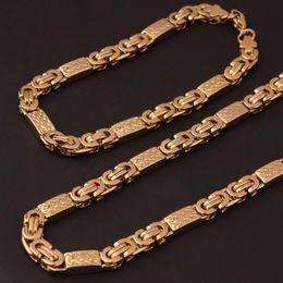 6mm 8mm Gold Tone 316L Stainless Steel Necklace And Bracelet Byzantine Flat Chain Jewellery Set Men Jewellery Gift247n