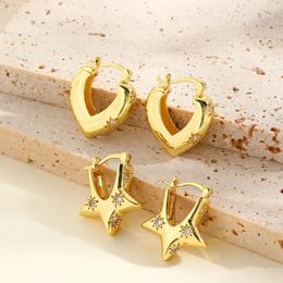 Hoop Earrings Exaggerated Hollow Copper Inlaid Zircon V-shaped Love For Women Simple Five-pointed Star Ear Buckle