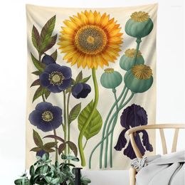 Tapestries Sunflower Tapestry Flower Botanical Illustration Wall Hanging Boho Floral Hippie Aesthetic Room Decoration Art