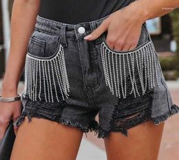 Women's Jeans Blue Slit Y2k Shorts Pocket Design Maxi Spring Autumn Tassel Vintage Denim Club E-girl Streetwear Short Pants