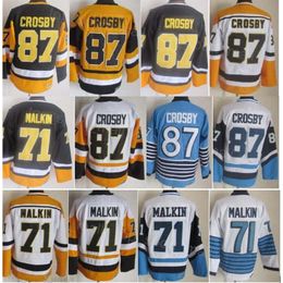Man Retro Hockey 87 Sidney Crosby Jerseys 71 Evgeni Malkin Vintage Classic CCM Retire Team Color Black White Blue Yellow All Stitch For Sport Fans Breathable