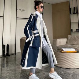 Women's Jackets Women Korea Long Sleeve Windbreaker Overcoats Ladies Chic Patchwork Design Trench Outerwear Plus Size 231018