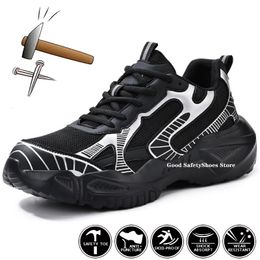 Dress Shoes Black Work Sneakers Men Sport Safety Breathable AntiSmash Male Steel Toe Lightweight 231019