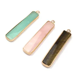 Pendant Necklaces Natural Semi-precious Stone Rectangle Aventurine Jades Charms Pink Quartz For Jewelry Making Necklace Accessories