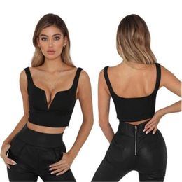 Bustiers & Corsets Women Summer Sexy T Shirt Solid Casual Short Black Crop Tank Tops Slim Cotton Sleeveless310Z