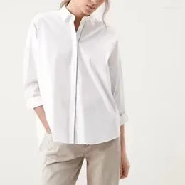 Women's Blouses 2023 Classic Versatile Solid Colour Chain Concealed Button Cotton Loose Long Sleeve White Shirt Women