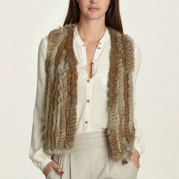 Women's Fur Faux Women Genuine Knitted Rabbit Vest Waistcoat coat Winter Jacket brand customized 231018