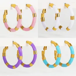Hoop Earrings Fashion Big For Women Vintage Golden Colourful Circle Drop White Enamel Oil Round Jewellery Gift