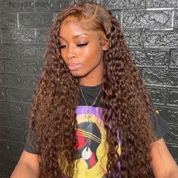 Synthetic Wigs Chocolate Brown Water Wave Lace Front Wigs Human Hair 360 13x4 Deep Wave Frontal Wigs 4# Coloured Curly Lace Front Wigs For Women Q231019