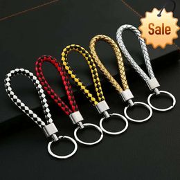 Colourful Pu Leather Braided Woven Rope Keychains Double Rings Fit Diy Bag Pendant Key Chain Car Keyrings Men Women Small Gift