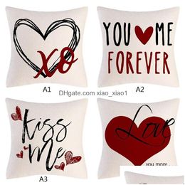 Pillow Case Dhs 45X45Cm Red Heart Love Patterns Sofa Couch Valentines Day Car Spring Home Decor Xu Drop Delivery Garden Textiles Bed Dhv6N