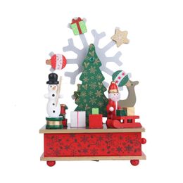 Decorative Objects Figurines Handmade Music Box Christmas Snowflake Ferris Wheel Children's Boutique Wooden Year Christmas Holiday Birthday Gift 231019