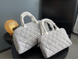 Grey Casual Canvas Handbag Women's Fitness Travel Diamond High Capacity Bowling Bag