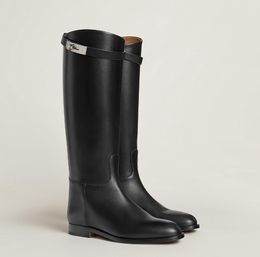 Marcas de inverno de luxo saltando bota alta kelly fivelas botas femininas de couro genuíno preto marrom senhoras martin botas femininas botas de cavaleiro sapatos mujers