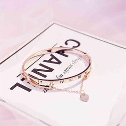 Gold Rose Stainless Steel Bracelets Bangles Female Heart Forever Love Charm Bracelet for Women Jewelry286H