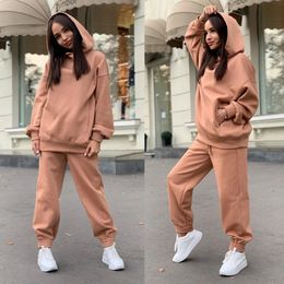 Women's Tracksuits 2 Piece Women Tracksuit Outfits Oversized Hoodies Pants Casual Sport Suit Autumn Winter Thin Fleece Woman Hooded Sweatshirt Set 231018