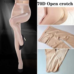 Sexy Socks 70D Women Sexy Shiny open Crotch Glossy Oil Pantyhose Tights thick good quality One Line High stretch oil Stockings Q231019