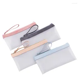 1pc Korean Stationery Transparent Frosted Pencil Bag Simple Jelly Glue Color Matching Student Case Office School Supplies