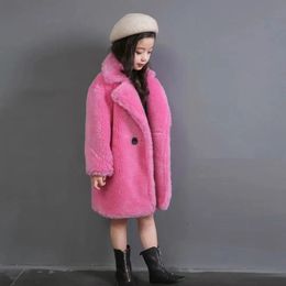 Jackets Winter Clothes for Girls Trench Coat Shorn Sheepskin Solid Color Long Overcoat Unisex Thicken Fur Turn Down Coolar 231018