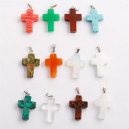 Whole 25pcs lot Charms High quality Cross Pendant Natural Crystal Stone Pendants for Jewellery making Earring Necklace ship268R