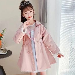 Coat 3-13 Years Girls Double Breasted Trench Fashion Turn Down Collar Dress Outerwear Pink Toddler Jacket Windbreaker