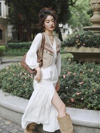 Women's Pants Spring Outfit Bohemian Ethnic Style Long Skirt Set Yunnan Tourism French Small Fragrant White Lace Dress For Women