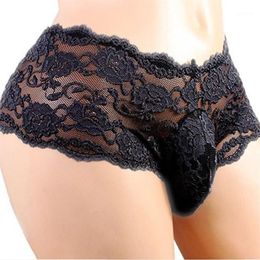 Black Mens Sexy Sissy Pouch Panties Lingerie Lace Floral Bikini Briefs Gay Girly Underwear12318