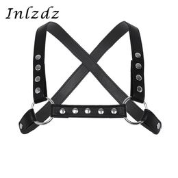 Bras Sets Mens Harness Adjustable Flexible Faux Leather X Shape Back Body Chest Half Belt With Metal O-Rings Cosplay Club Costumes227M