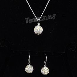 AB Clear Disco Ball Pendant Earrings And Silver Tone Necklace Crystal Jewellery Set 10 Sets Whole273D