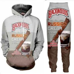 New Men Womens Backwoods Funny 3D Print Fashion Tracksuits Crewneck Hip Hop Sweatshirt and Pants 2 Pcs Set Hoodies TZ020267F