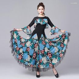 Stage Wear Ballroom Dance Dress Printing Performance Clothes Adult Tango Dancing Costume Waltz Standard Practice VDB6766