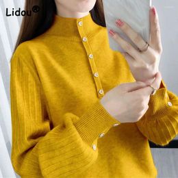 Women's Sweaters Half Height Collar Bright Colour Long Sleeve Button Thick Knitting Lantern Multiple Colours Autumn Winter Pretty Pullovers