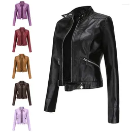 Women's Leather Ladies Black Moto Jacket Cute Coat Women Short Crop Top Zip Up Oversized Faux Jackets Motorcycle Outerwear 3xl