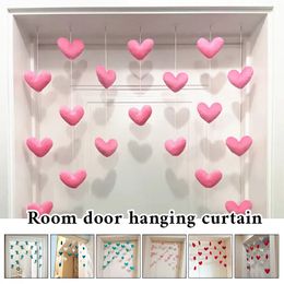 Curtain Girls' Pink Heart Shaped Curtain Living Room Decor Tassel Curtain Divider String Girl Room Partiton Sweet Beaded Window Valance 231019