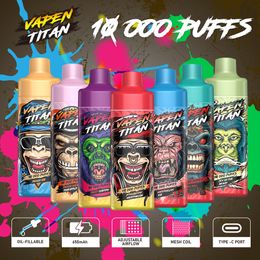 Originale VAPEN TITAN Vape monouso 10000 Sbuffi e sigarette Capacità 20 ml Olio riempito Nessuna perdita RAZZ BAR Puff Tornado Miglior sapore puro 9K 10K 12K Vaporizzatore Vapor