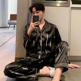 Men's Sleepwear Silk Pajamas Trousers Suit Men Full Body Pajama Homewear Oversize Luxury For Autumn Winter 2021232S