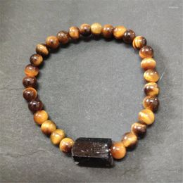 Strand Round Brown Tiger Eye Stone Beads Natural Black Raw Rough Tourmaline Tourmli Mineral Healing Beaded Man Women Bracelets