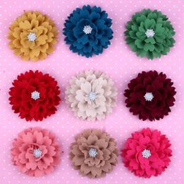 Decorative Flowers 5pcs 3.6" Artificial Headband Fabric Hair With Rhinestone Button Lace Trim Patch Applique Wedding