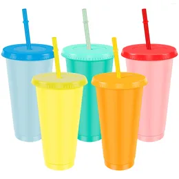Water Bottles 5Pcs Color Changing Cups Plastic Straw Tumbler With Lid 710ml Large Capacity Cold Drinking Cup Colorful Bottle Reusable