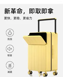 Suitcases B211 Wide Pull Rod Suitcase Female Multifunctional Front Opening Boarding Case Large Capacity Password Travel Box